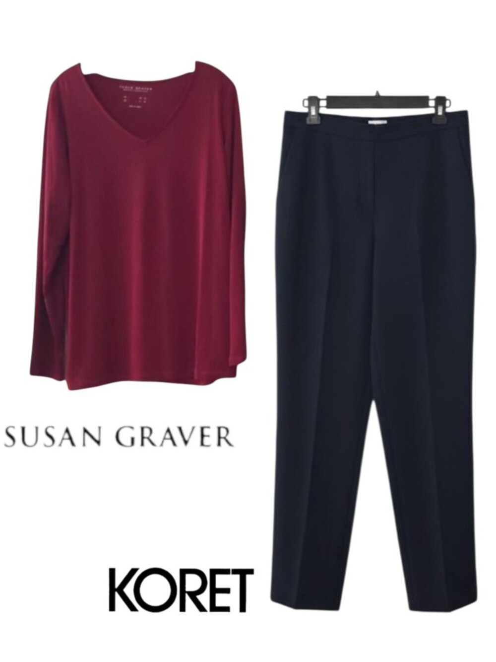 Koret Black High-Waist Tailored Pants 14 & Susan Graver Top XL
